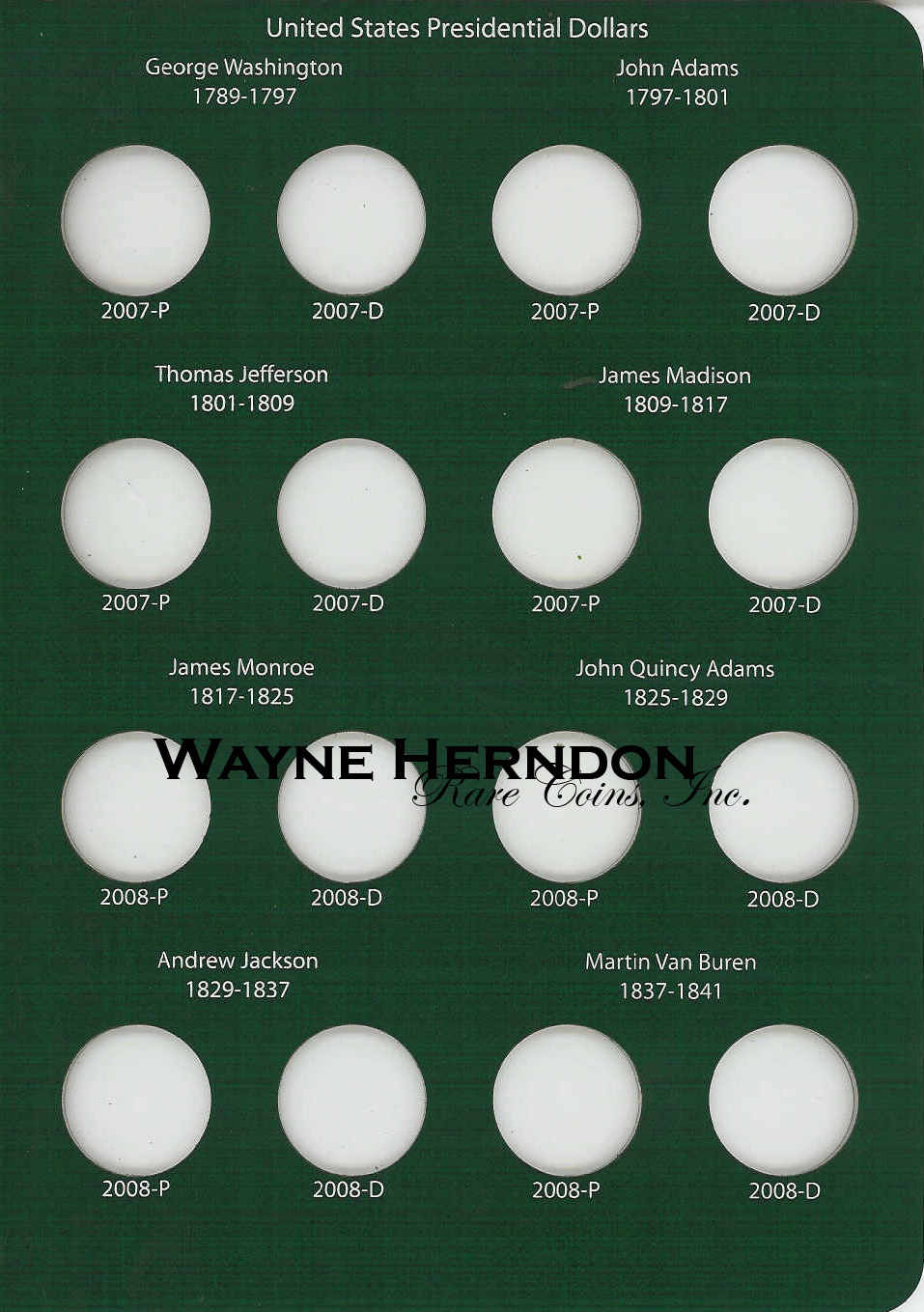A201 Intercept Shield Album Presidential Dollars P and D Mints Page 1