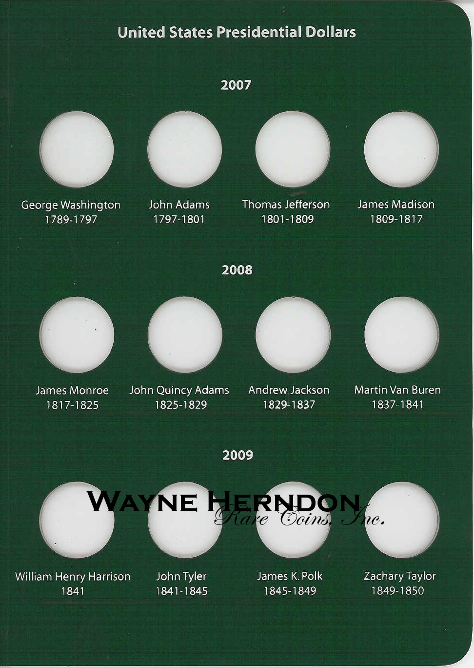 A202 Intercept Shield Album Presidential Dollars Date Set Page 1
